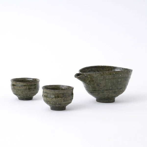 Shigaraki Sake Set in Green