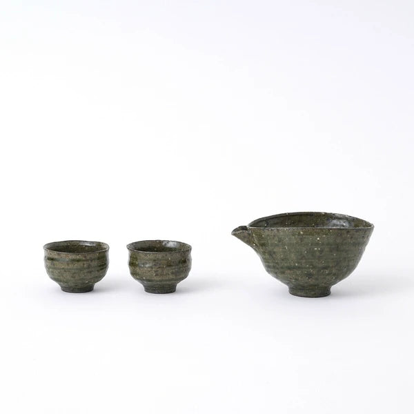 Shigaraki Sake Set in Green