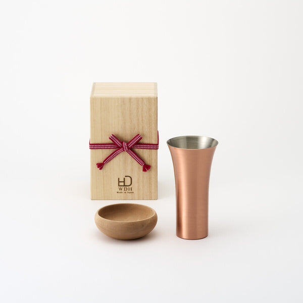 Copper Beer Tumbler with Wooden Snack Bowl