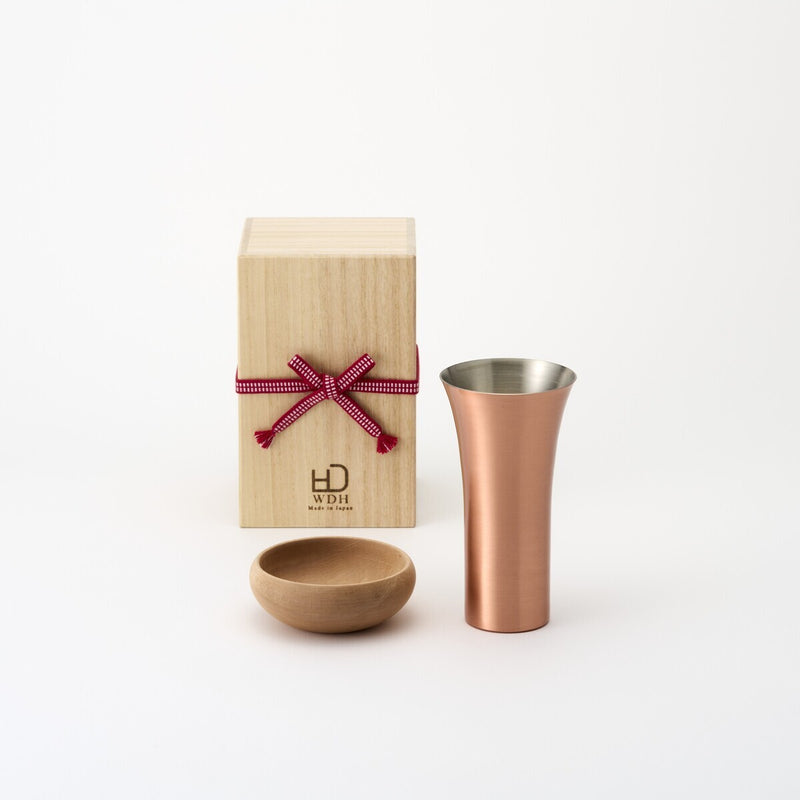 Copper Beer Tumbler with Wooden Snack Bowl