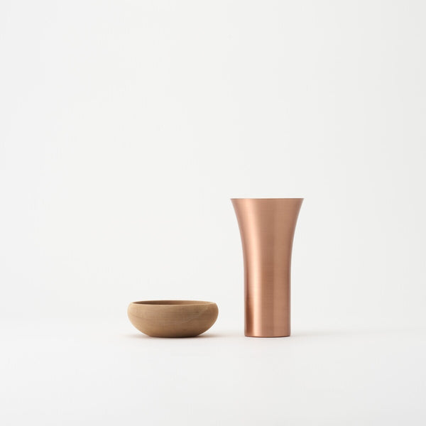 Copper Beer Tumbler with Wooden Snack Bowl