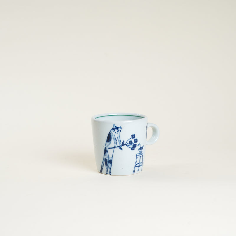 10 oz Yeogi-Damki Hand-Painted Mug - Cat & Clock