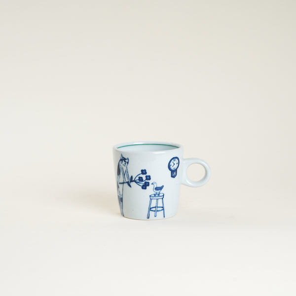 10 oz Yeogi-Damki Hand-Painted Mug - Cat & Clock