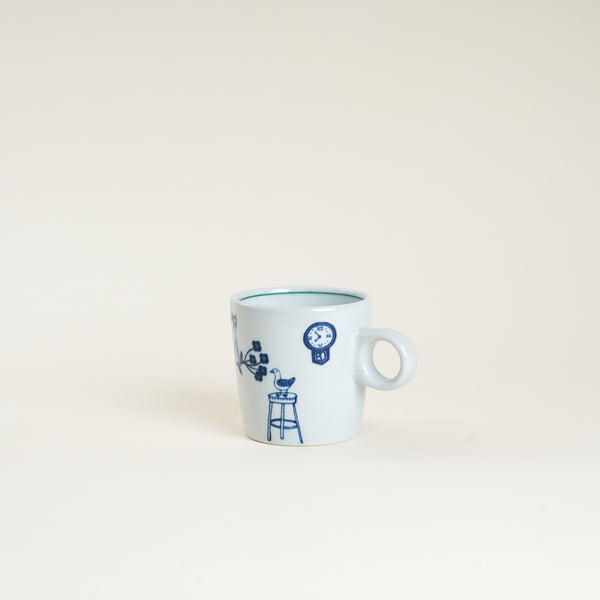 10 oz Yeogi-Damki Hand-Painted Mug - Cat & Clock