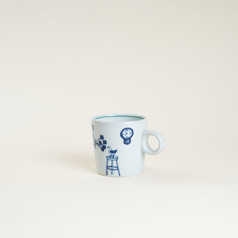 10 oz Yeogi-Damki Hand-Painted Mug - Cat & Clock