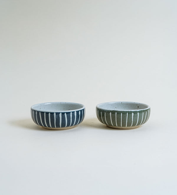 Ceramic Japanese Side Dish Bowl In Green Stripe