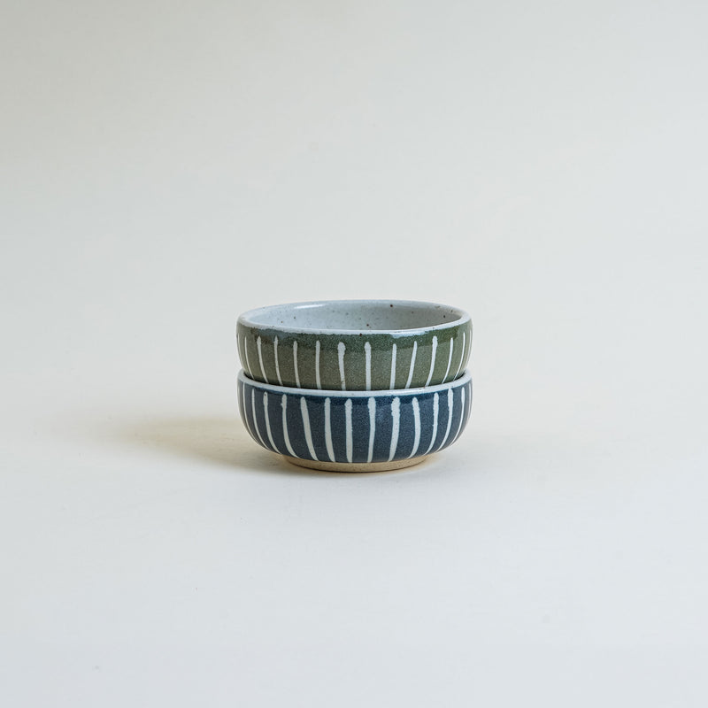 Ceramic Japanese Side Dish Bowl In Green Stripe