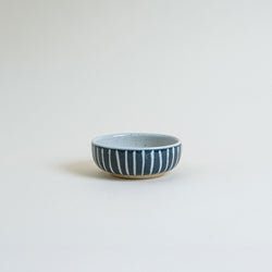 Ceramic Japanese Side Dish Bowl In Blue Stripe