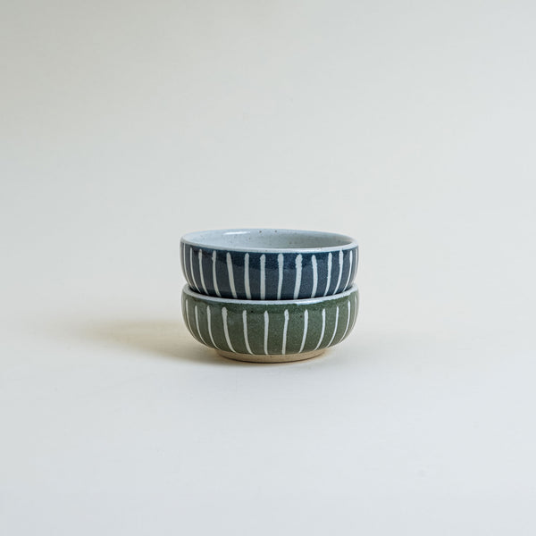 Ceramic Japanese Side Dish Bowl In Blue Stripe