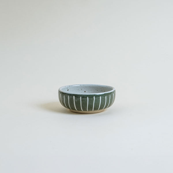 Ceramic Japanese Side Dish Bowl In Green Stripe