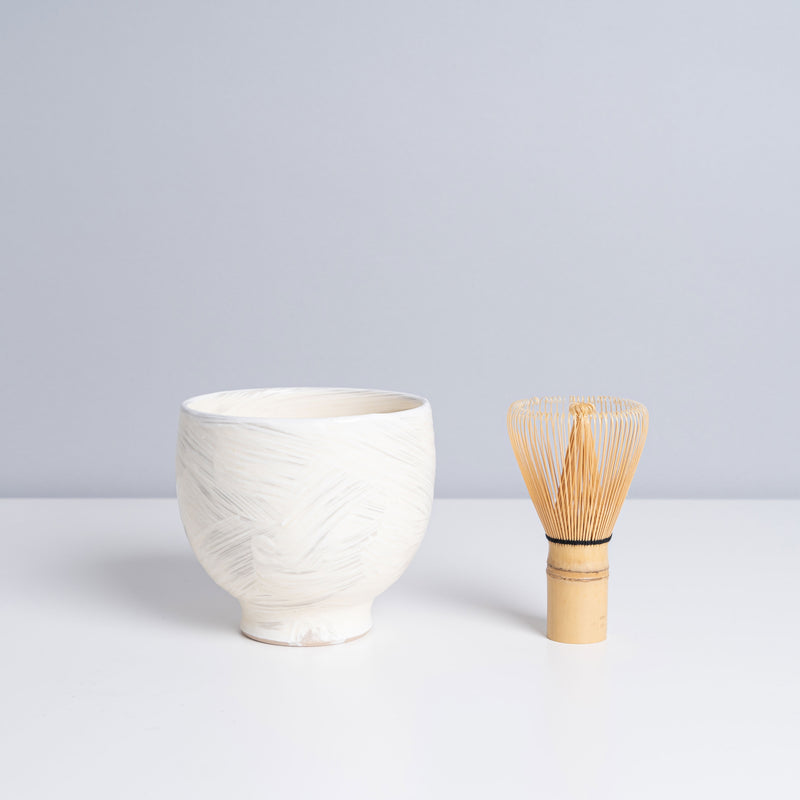 Japanese Ceramic Tea Bowl in Brushed White