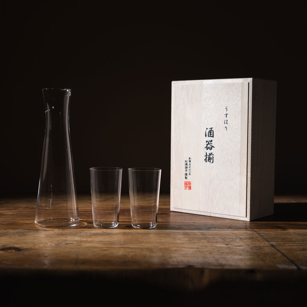 Usuhari “TSUDUMI” Beer Glass - Set of 2 with wooden box