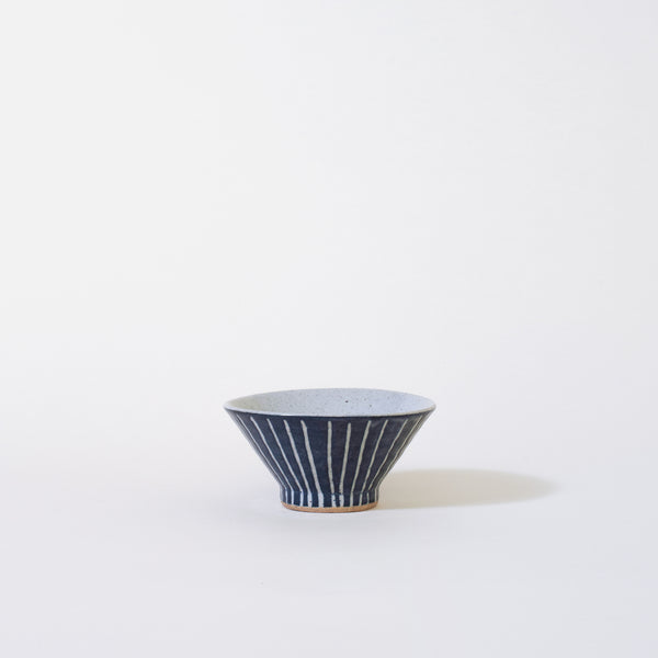 Ceramic Mt. Fuji Japanese Rice Bowl in Blue Stripe