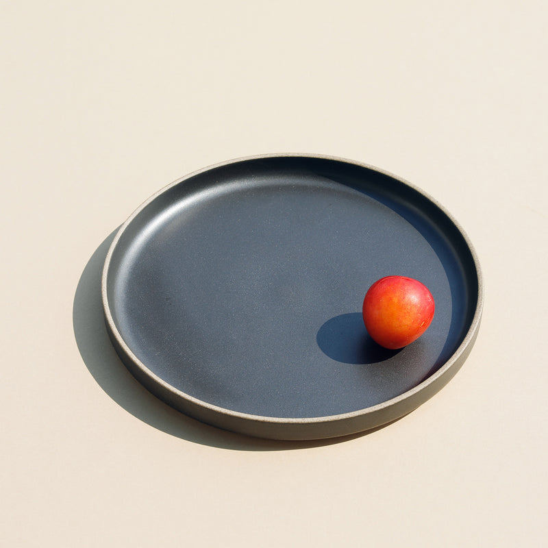 A tomato on a 8.6" Hasami Porcelain Plate in Black - Mogutable
